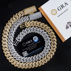 GL 15mm Iced Out Cuban 4 Rows of Stones Link Chain Bracelet Necklace