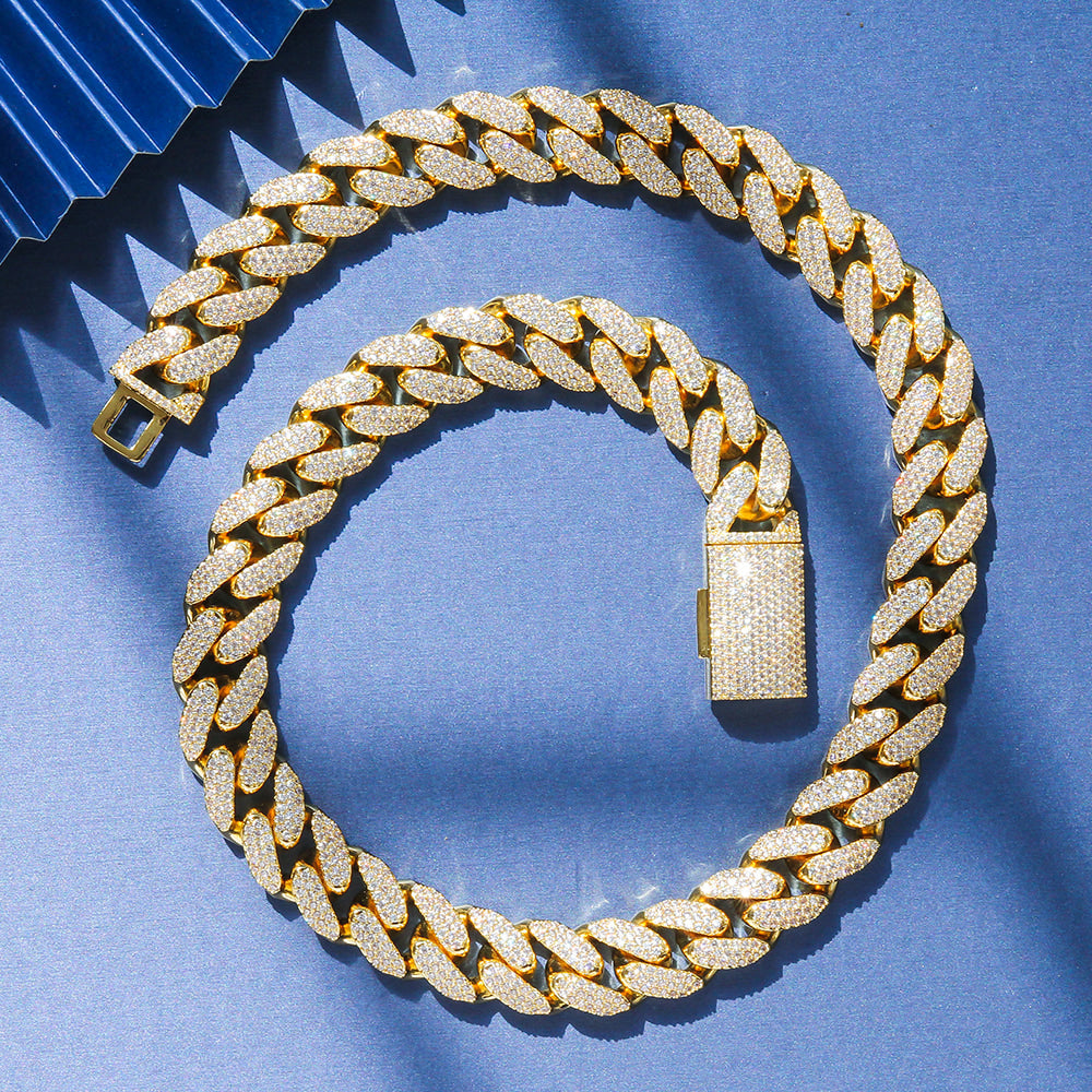 18MM S925 Silver Round Stone VVS Moissanite Miami Cuban Link Chain