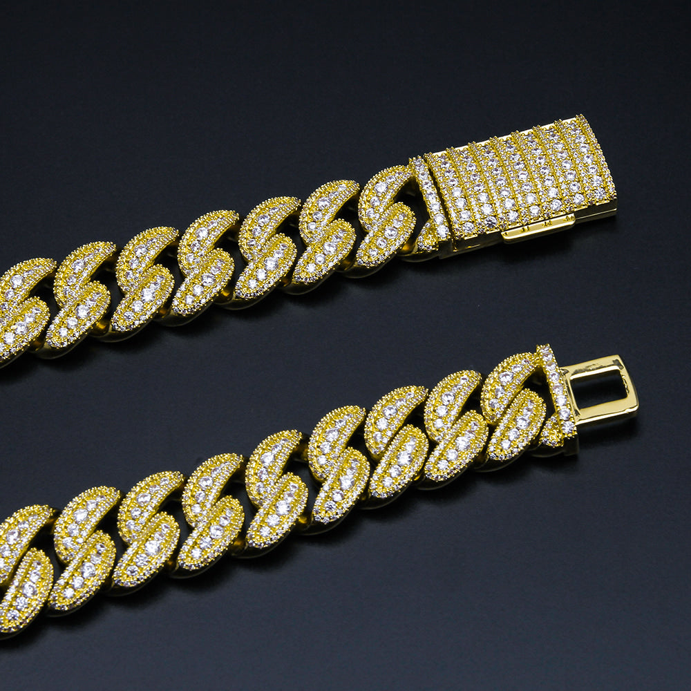 18MM S925 Silver Round Stone VVS Moissanite Miami Cuban Link Chain