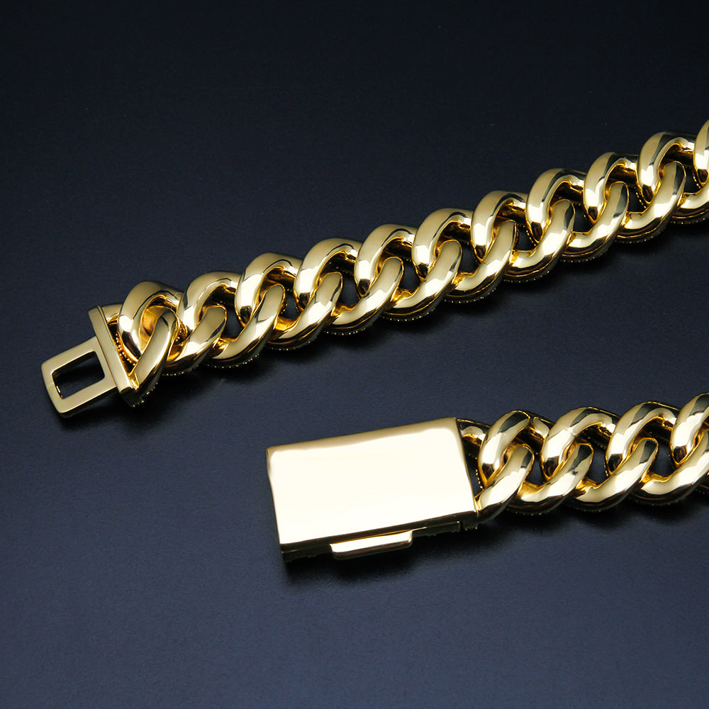 18MM S925 Silver Round Stone VVS Moissanite Miami Cuban Link Chain