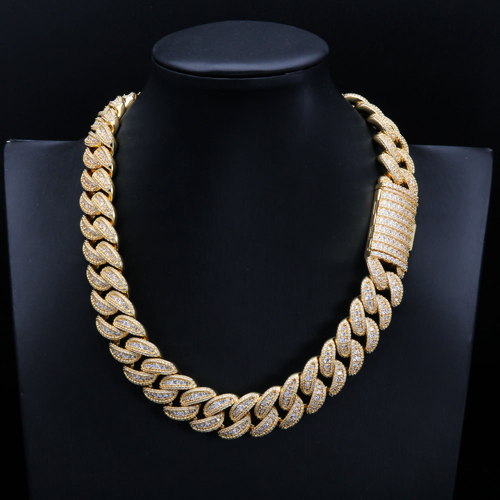 18MM S925 Silver Round Stone VVS Moissanite Miami Cuban Link Chain