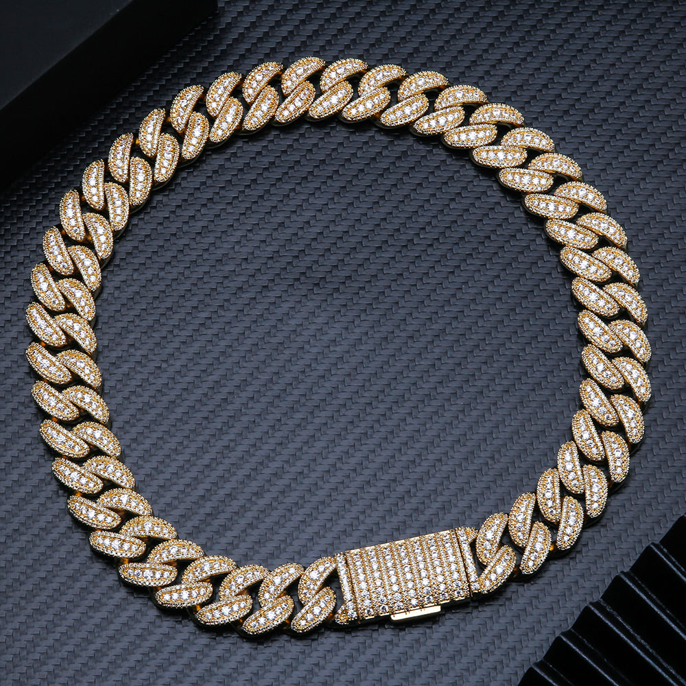 18MM S925 Silver Round Stone VVS Moissanite Miami Cuban Link Chain