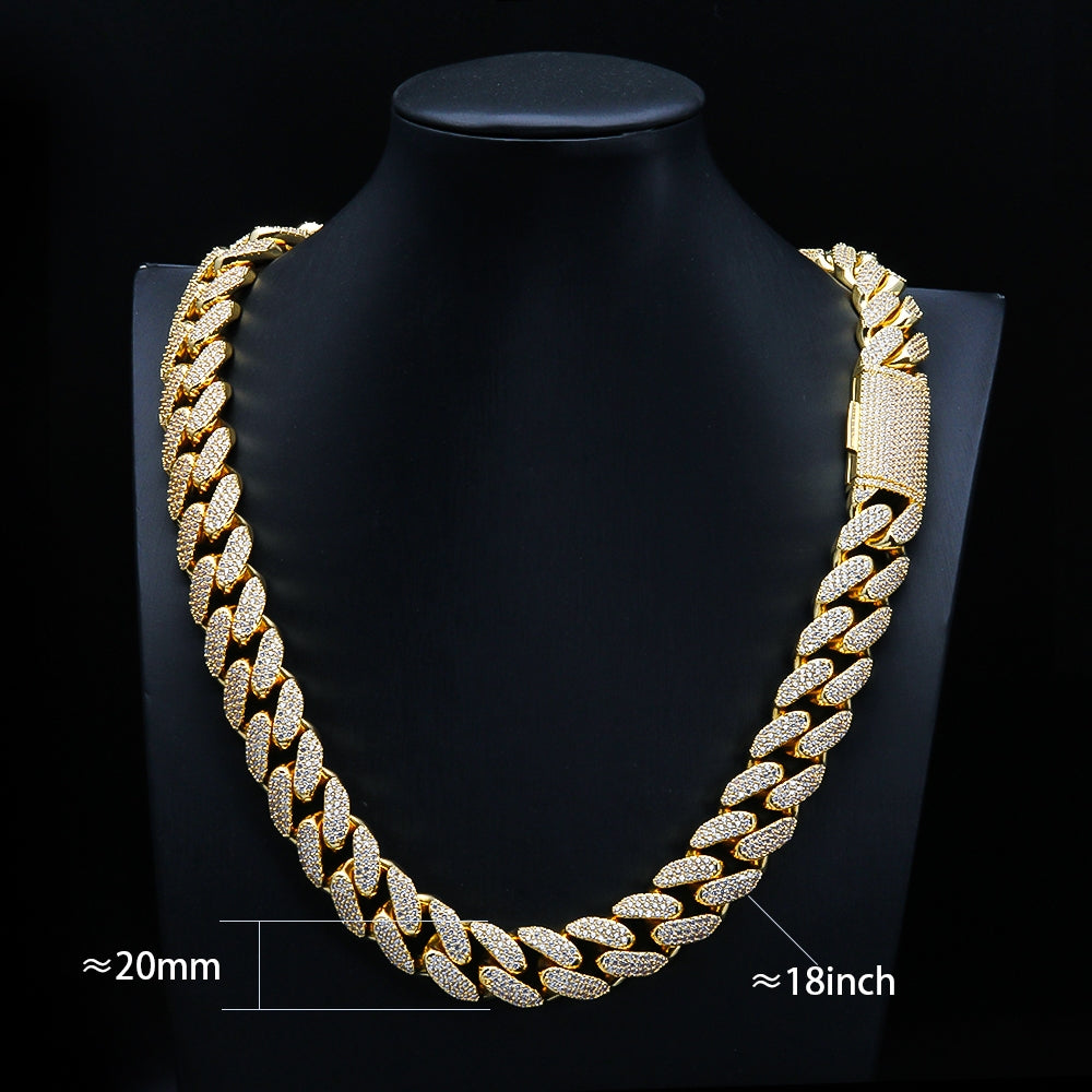 18MM S925 Silver 3 Rows VVS Moissanite Miami Cuban Link Chain Necklace