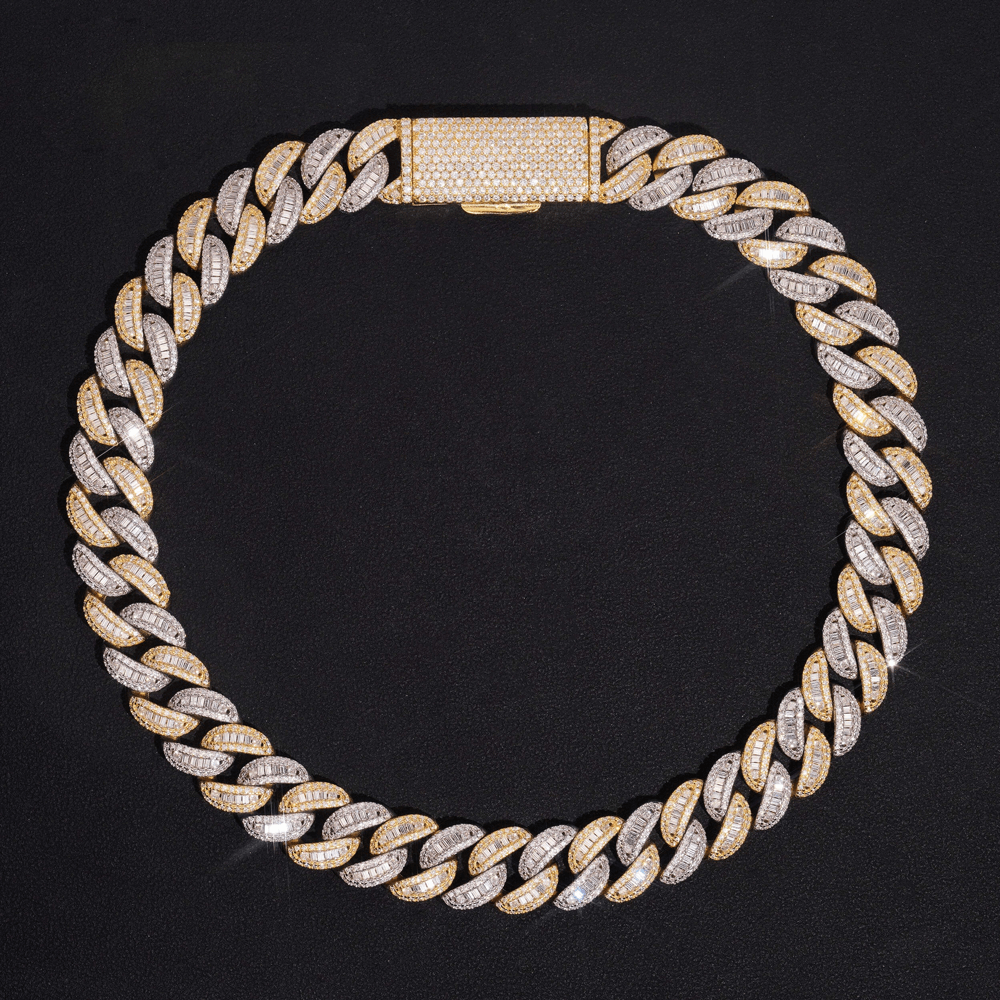 GL 15mm Two Tone iced out Jewelry S925 VVS Moissanite Diamond Cuban Chain Necklace