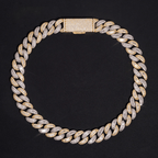 15MM S925 Silver Two Tone Rectangle&Round VVS Moissanite Miami Cuban Chain Necklace
