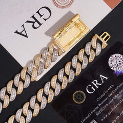 GL 15mm Two Tone iced out Jewelry S925 VVS Moissanite Diamond Cuban Chain Necklace