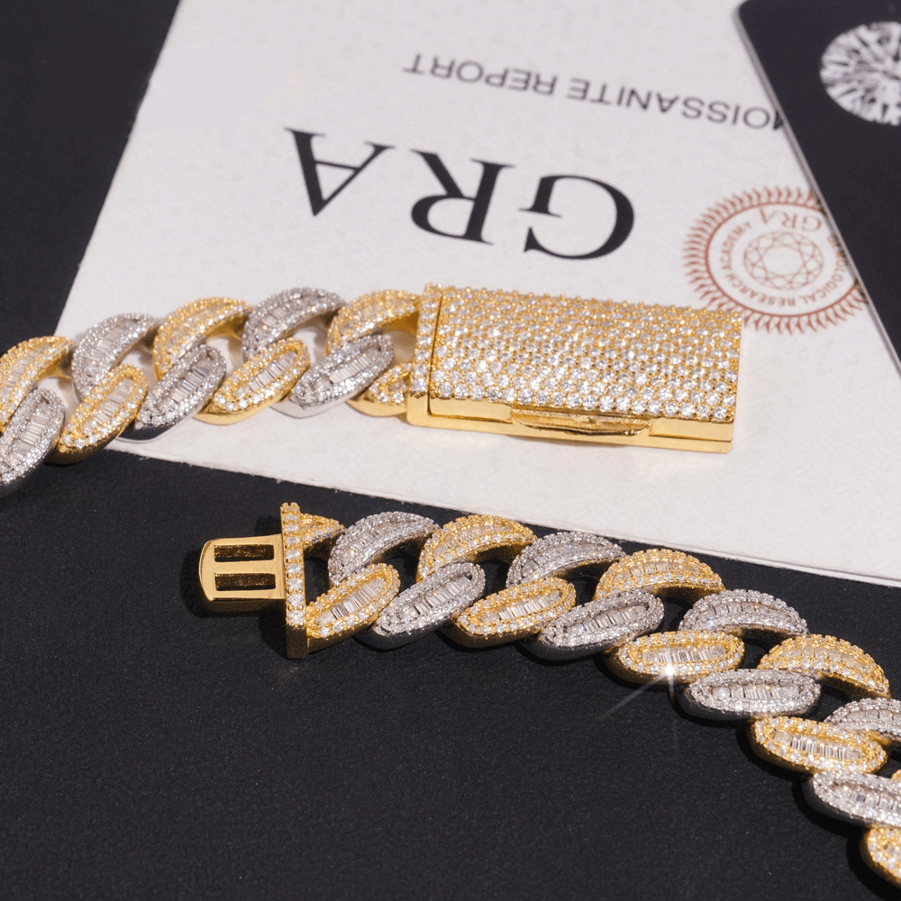 GL 15mm Two Tone iced out Jewelry S925 VVS Moissanite Diamond Cuban Chain Necklace