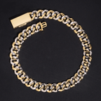 15MM S925 Silver Two Tone Rectangle&Round VVS Moissanite Miami Cuban Chain Necklace