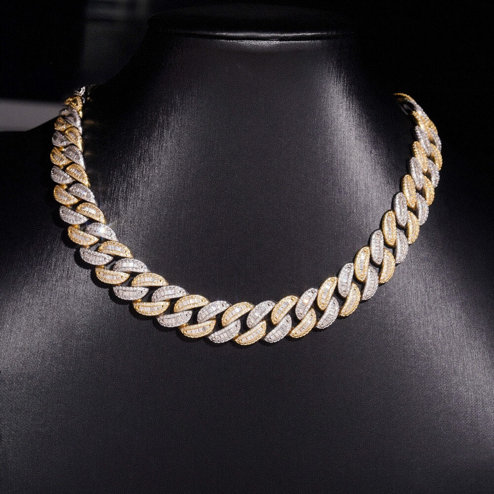 15MM S925 Silver Two Tone Rectangle&Round VVS Moissanite Miami Cuban Chain Necklace Secondary image