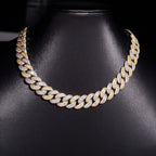 15MM S925 Silver Two Tone Rectangle&Round VVS Moissanite Miami Cuban Chain Necklace