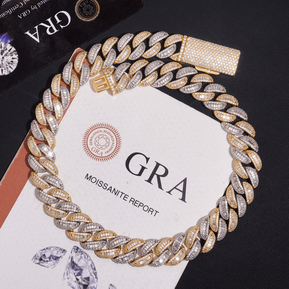 GL 15mm Two Tone iced out Jewelry S925 VVS Moissanite Diamond Cuban Chain Necklace