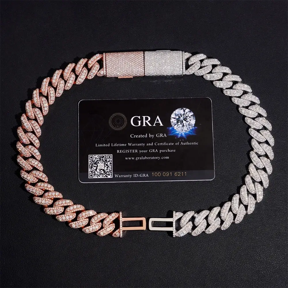 2026 New 15MM Baguette VVS Moissanite Cuban Link Chain