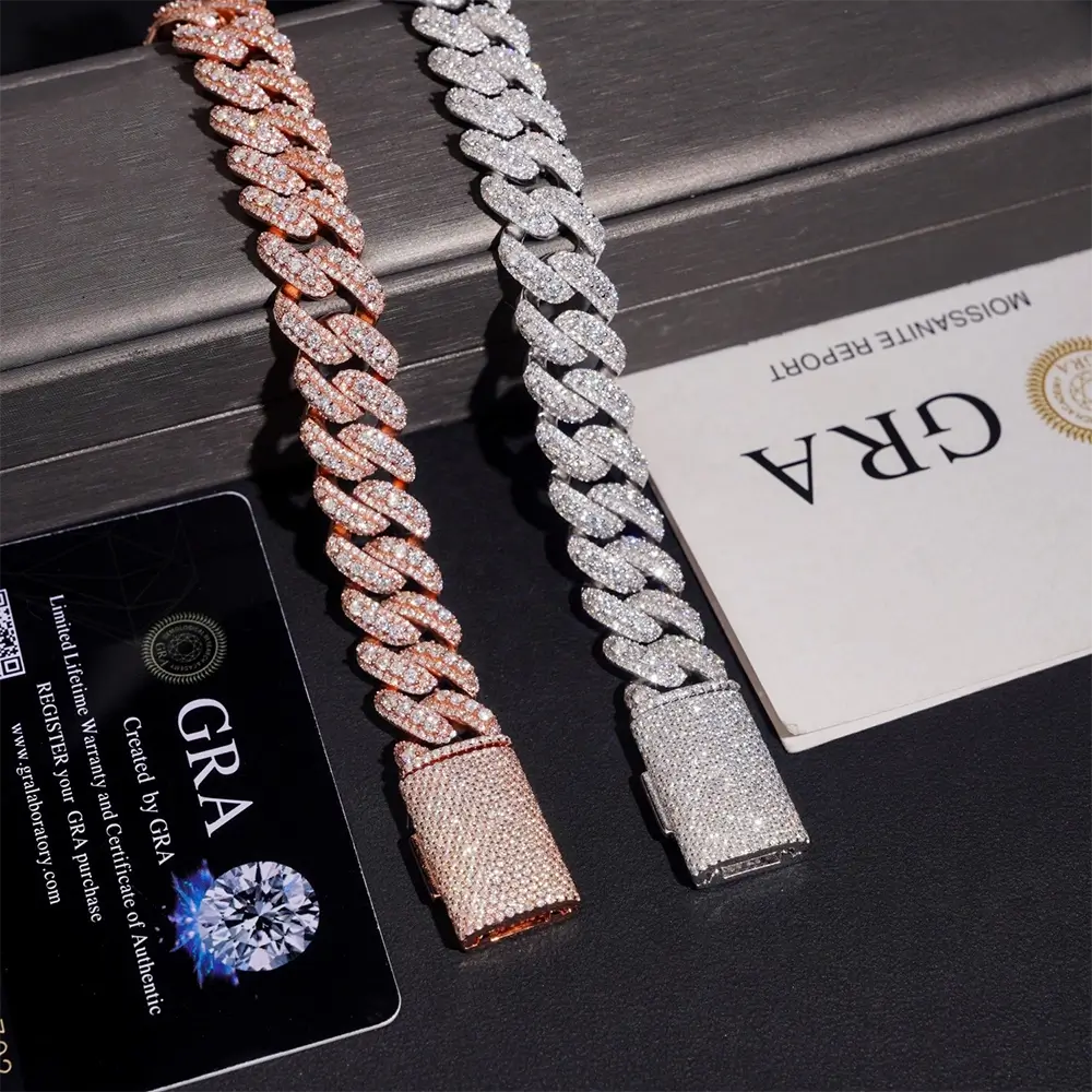 Luxury 15mm Baguette Moissanite Cuban Link Chain