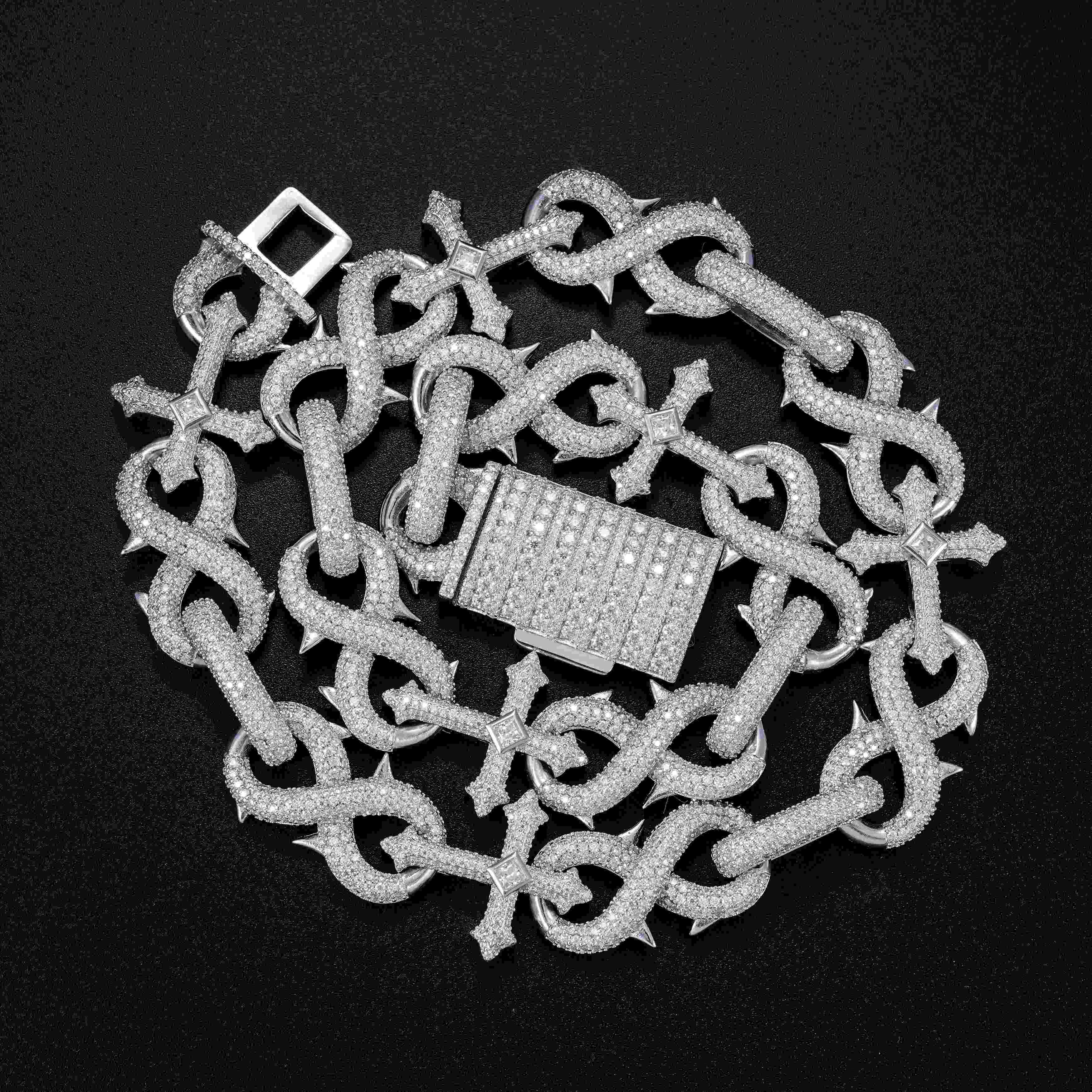 21.4MM Infinity Cross Charm VVS Moissanite Cuban Chain Necklace