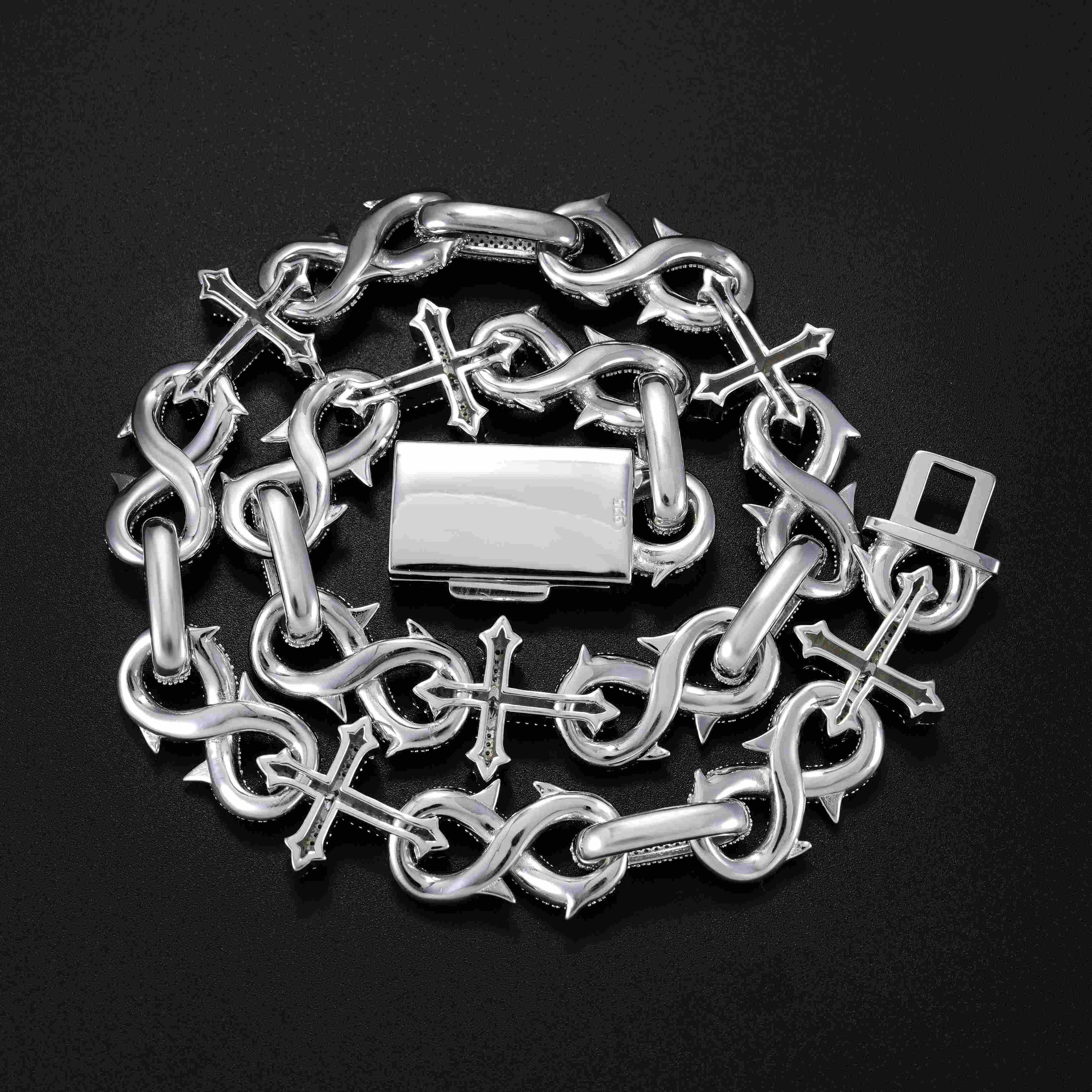 21.4MM S925 Silver Infinity Cross Charm VVS Moissanite Cuban Chain Necklace