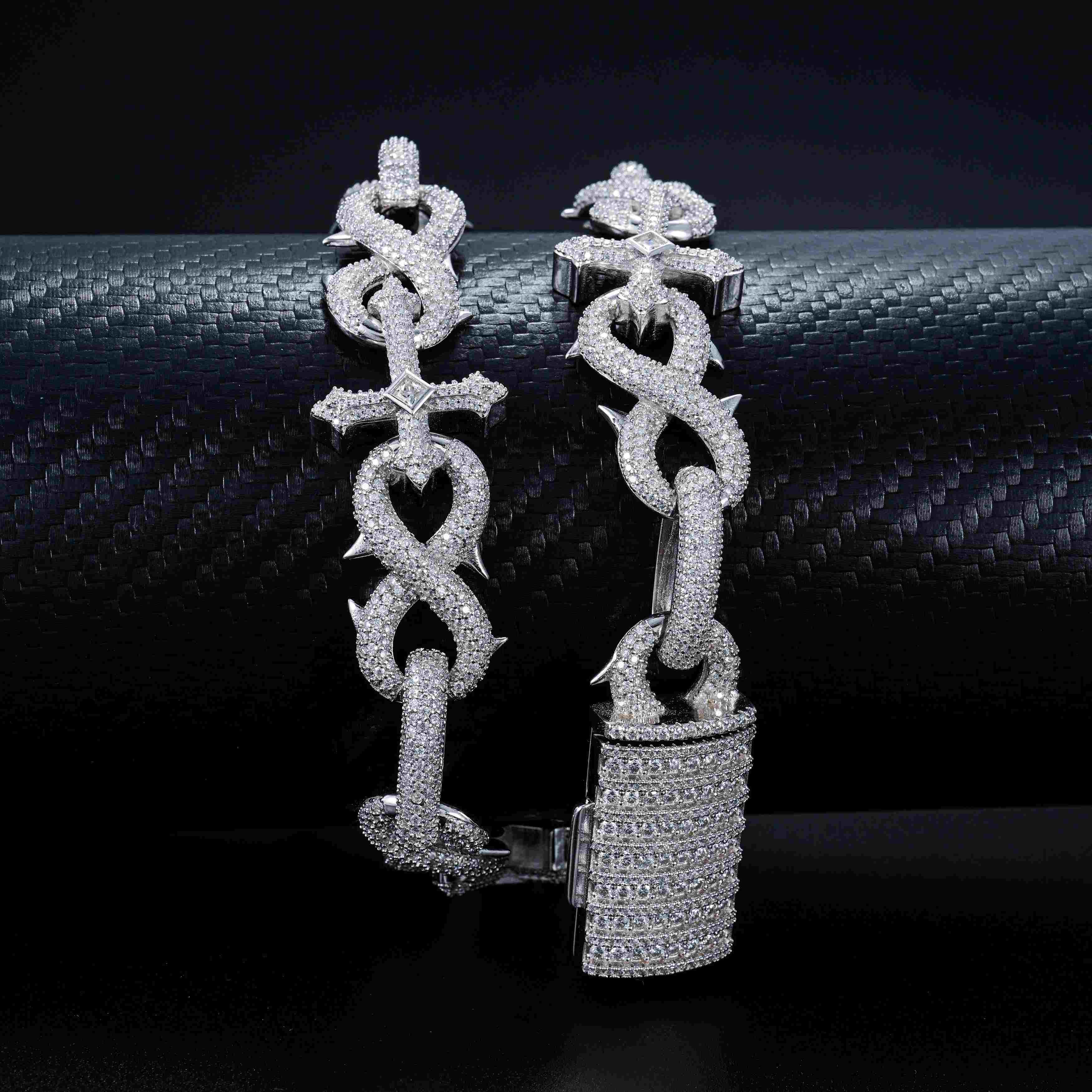21.4MM S925 Silver Infinity Cross Charm VVS Moissanite Cuban Chain Necklace