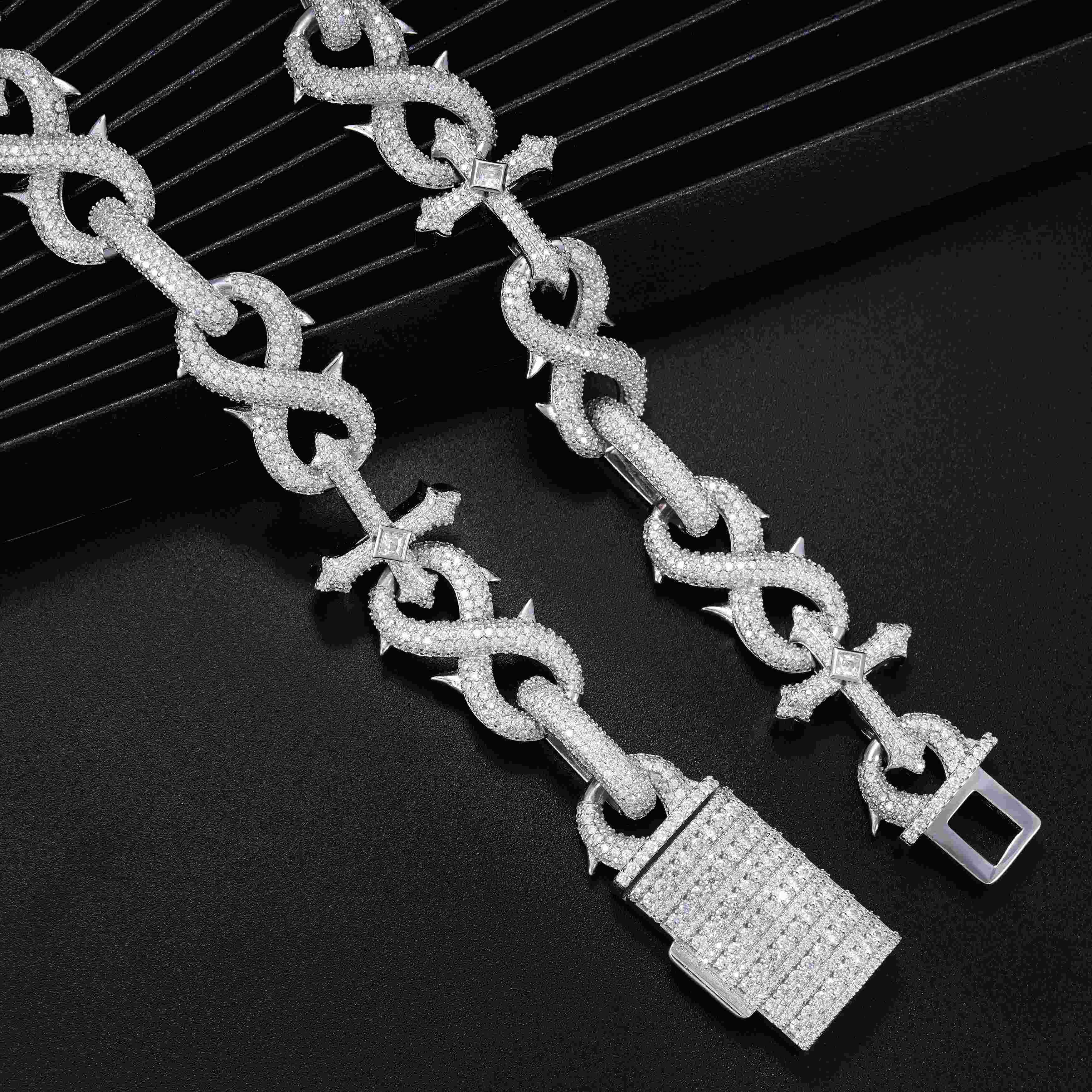 21.4MM S925 Silver Infinity Cross Charm VVS Moissanite Cuban Chain Necklace