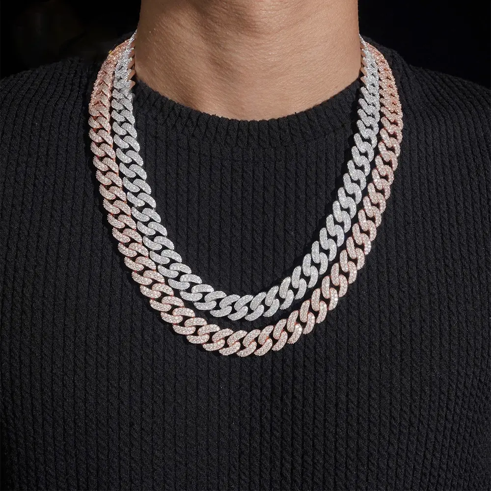 10MM S925 Silver 2 Rows VVS Moissanite High-End Cuban Chain