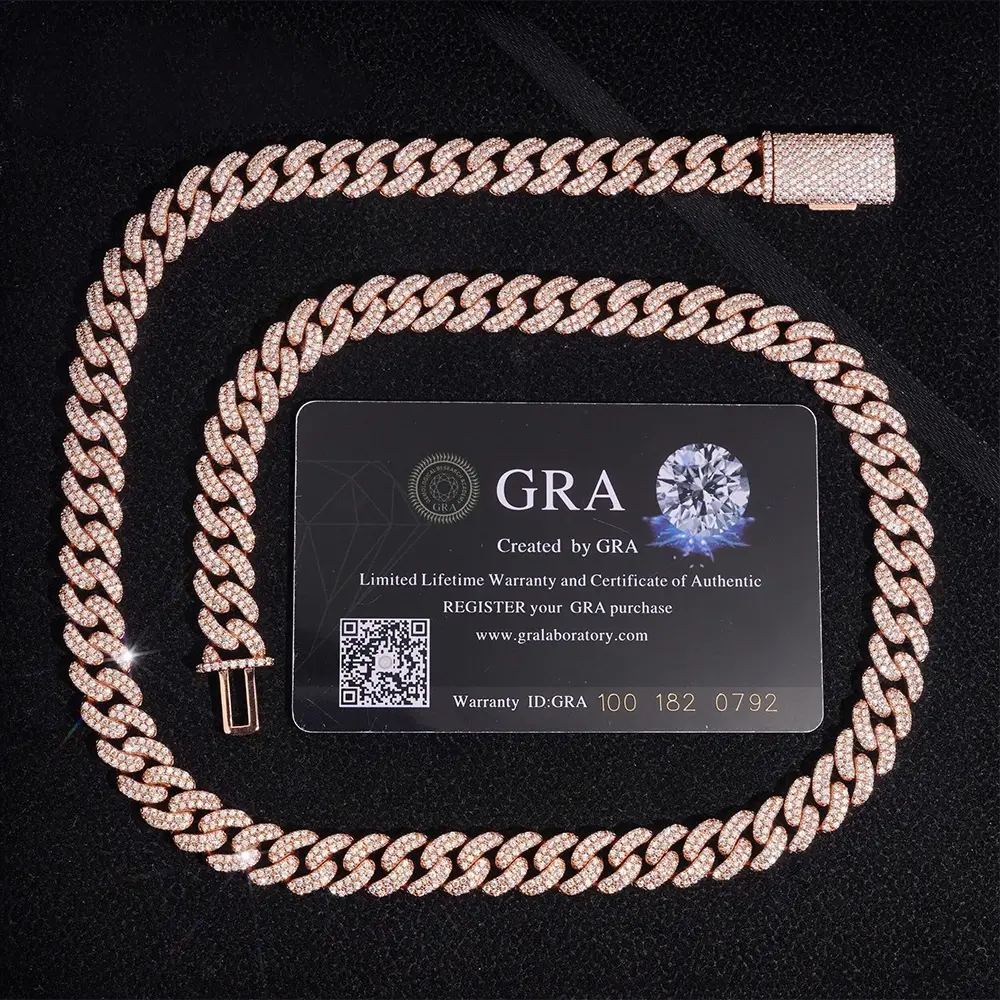 10MM S925 Silver 2 Rows VVS Moissanite High-End Cuban Chain