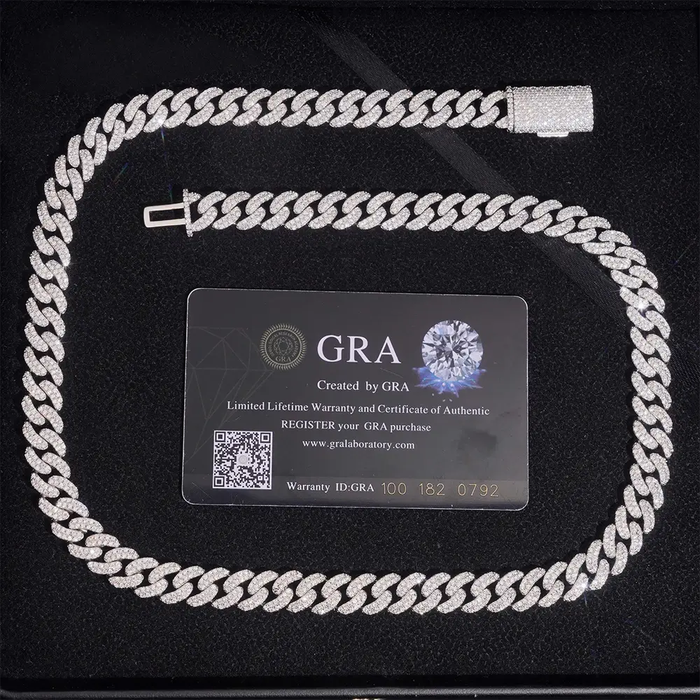 10MM S925 Silver 2 Rows VVS Moissanite High-End Cuban Chain