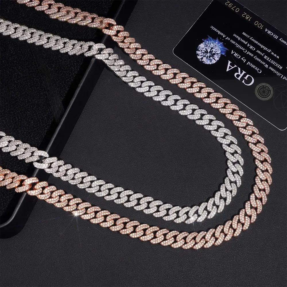 10MM S925 Silver 2 Rows VVS Moissanite High-End Cuban Chain