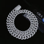 12MM S925 Silver 2 Rows VVS Moissnaite Miami Cuban Link Chain