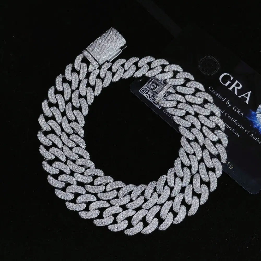 12MM S925 Silver 2 Rows VVS Moissnaite Miami Cuban Link Chain