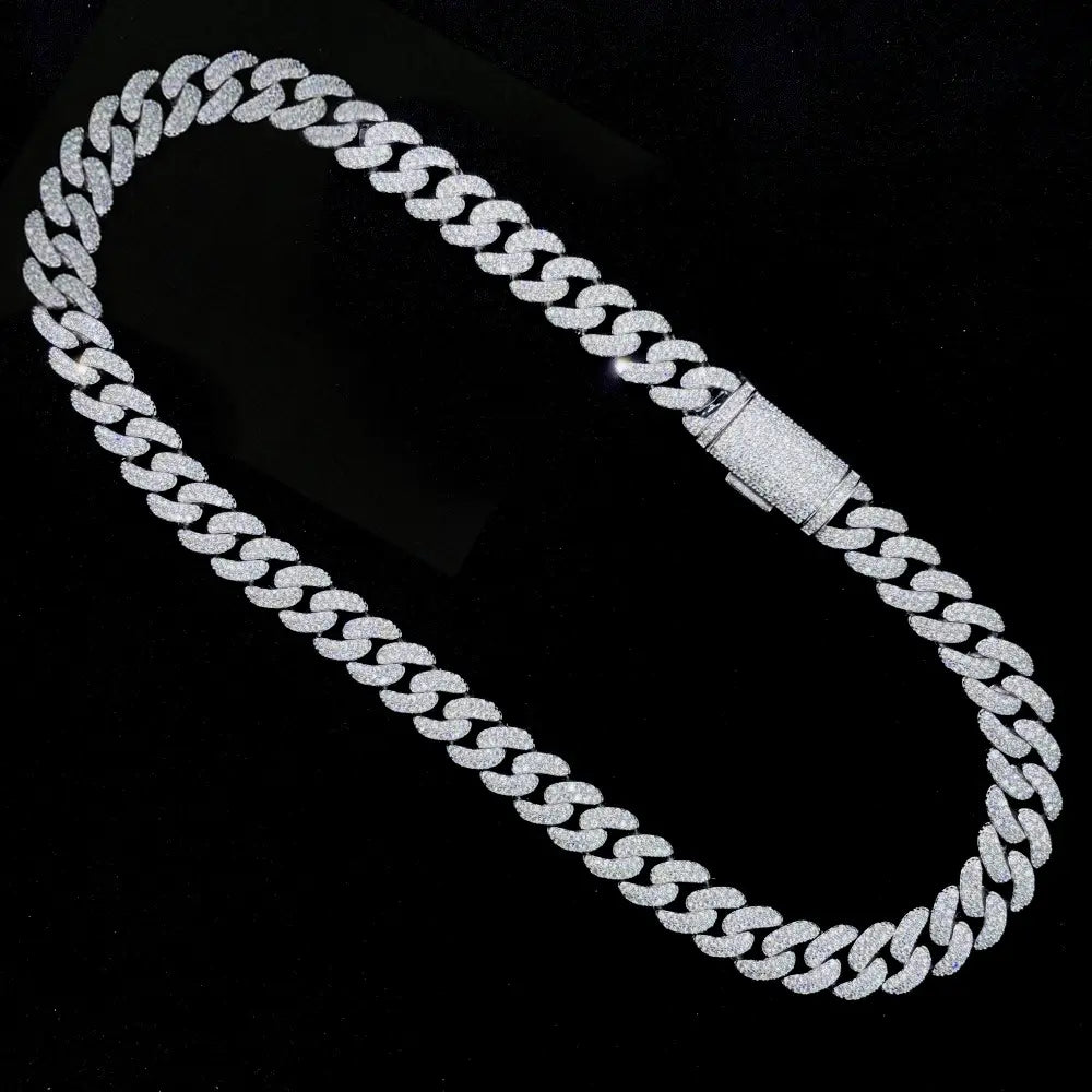 12MM S925 Silver 2 Rows VVS Moissnaite Miami Cuban Link Chain