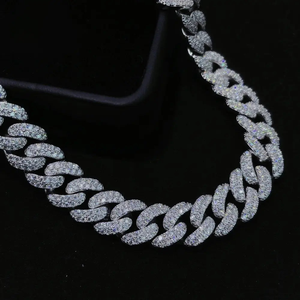 12MM S925 Silver 2 Rows VVS Moissnaite Miami Cuban Link Chain