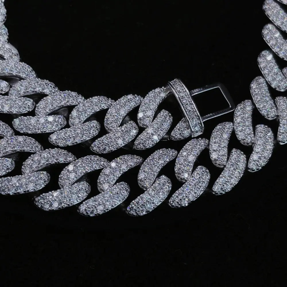 12MM S925 Silver 2 Rows VVS Moissnaite Miami Cuban Link Chain