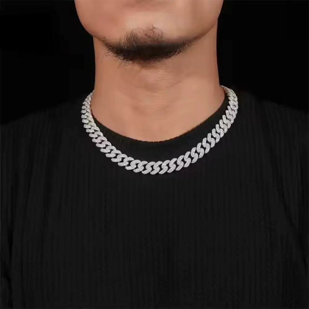 12MM S925 Silver 2 Rows VVS Moissnaite Miami Cuban Link Chain