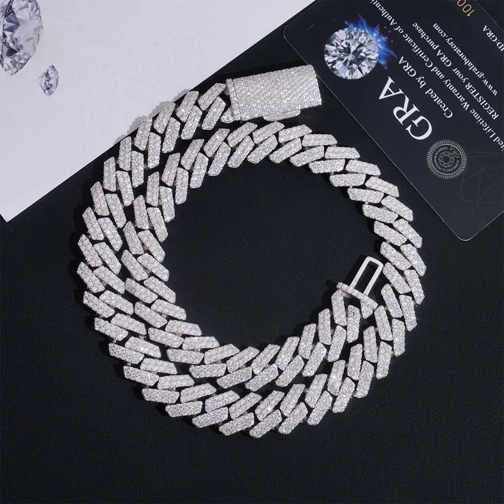 13MM S925 Silver 2 Rows VVS Moissanite EDG Cuban Link Chain Necklace