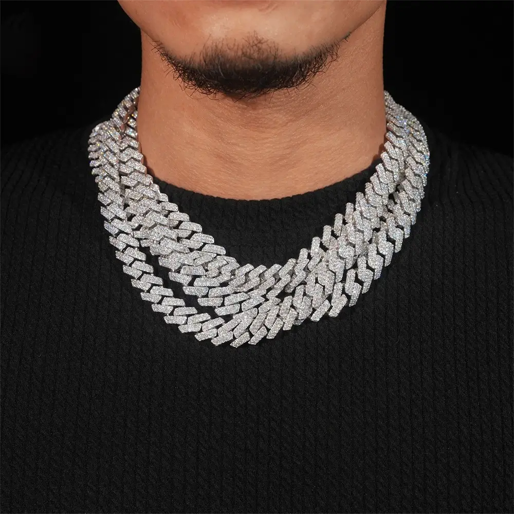 13MM S925 Silver 2 Rows VVS Moissanite EDG Cuban Link Chain Necklace