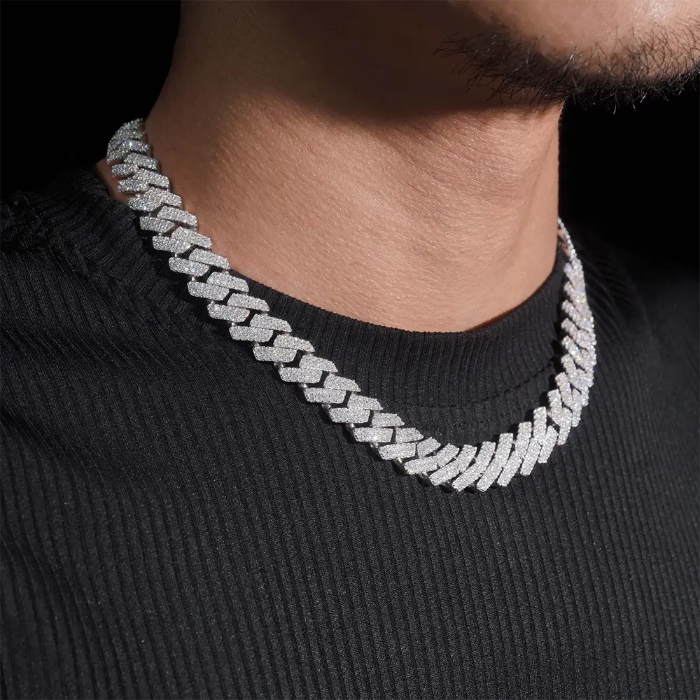 13MM S925 Silver 2 Rows VVS Moissanite EDG Cuban Link Chain Necklace