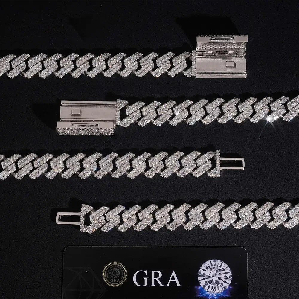 13MM S925 Silver 2 Rows VVS Moissanite EDG Cuban Link Chain Necklace