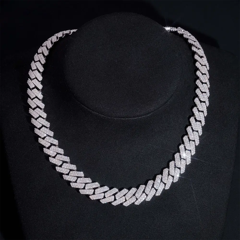 13MM S925 Silver 2 Rows VVS Moissanite EDG Cuban Link Chain Necklace