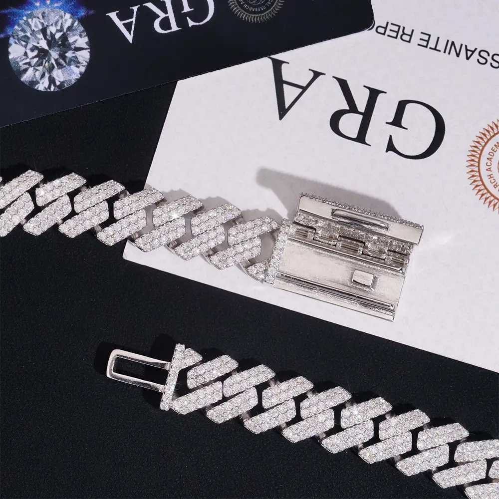 13MM S925 Silver 2 Rows VVS Moissanite EDG Cuban Link Chain Necklace