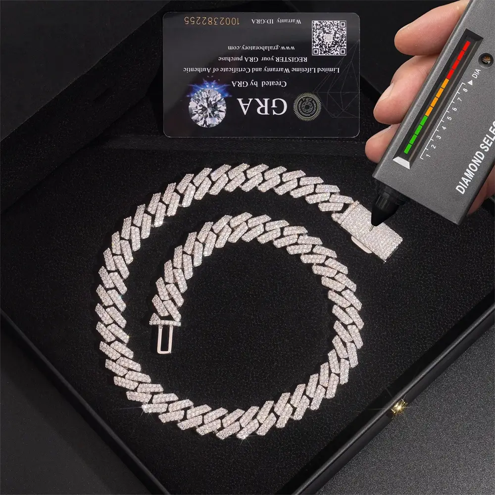 13MM S925 Silver 2 Rows VVS Moissanite EDG Cuban Link Chain Necklace