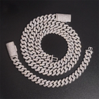 12MM S925 Silver 2 Rows VVS Moissnaite Drill Rhomb-edged Cuban Link Chain