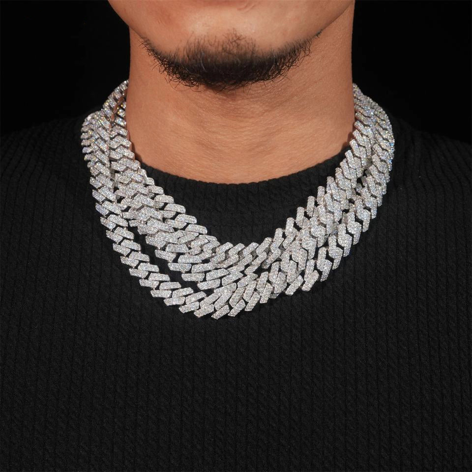 12MM S925 Silver 2 Rows VVS Moissnaite Drill Rhomb-edged Cuban Link Chain Main image