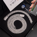 12MM S925 Silver 2 Rows VVS Moissnaite Drill Rhomb-edged Cuban Link Chain