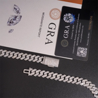 12MM S925 Silver 2 Rows VVS Moissnaite Drill Rhomb-edged Cuban Link Chain
