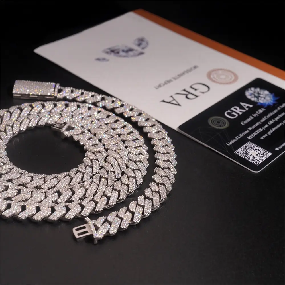 12mm 2 Row Moissnaite  Drill Rhomb-edged Cuban Link Chain