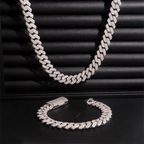 12MM S925 Silver 2 Rows VVS Moissnaite Drill Rhomb-edged Cuban Link Chain