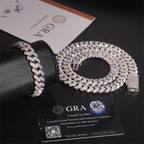 12MM S925 Silver 2 Rows VVS Moissnaite Drill Rhomb-edged Cuban Link Chain