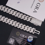 Cuban link chain bracelet with lab diamonds, iced out, on black background with certificate