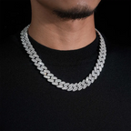 15MM S925 Silver Oval Baguette VVS Moissanite Cuban Link Chain