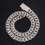 15MM S925 Silver Oval Baguette VVS Moissanite Cuban Link Chain