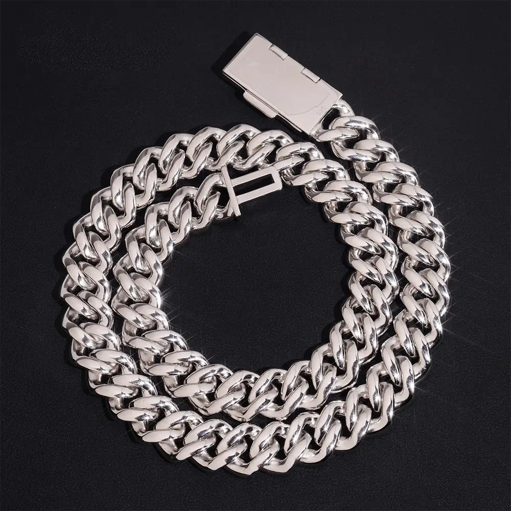 15MM S925 Silver Oval Baguette VVS Moissanite Cuban Link Chain