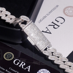 15MM S925 Silver Oval Baguette VVS Moissanite Cuban Link Chain